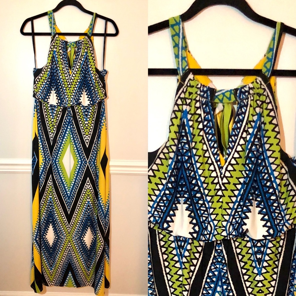 Geometric halter maxi dress